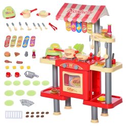 Coupon ???? HOMCOM Cuisine Pour Enfant Jeu D'imitation De La Marchande 2 En 1 - 50 Accessoires Inclus Effets Sonores Rouge ????