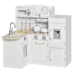 Budget ???? HOMCOM Cuisine Bois Jeu D'imitation - Cuisine Enfant - Nombreux Accessoires & Rangements Inclus - MDF Pin Blanc ????