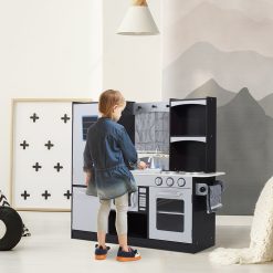 Alternative view of Vente flash ???? HOMCOM Cuisine Pour Enfants En Bois Jeu Jouet D'imitation Grand Réalisme Multi-équipement 105L X 32l X 95H Cm Argent Noir ????
