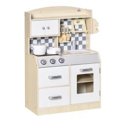 Sortie ???? HOMCOM Ensemble De Cuisine Enfant Jeu D'imitation Avec Accessoires, Rangements MDF Blanc ????