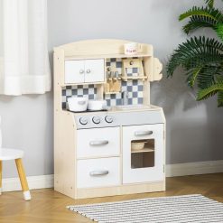 Alternative view of Sortie ???? HOMCOM Ensemble De Cuisine Enfant Jeu D'imitation Avec Accessoires, Rangements MDF Blanc ????