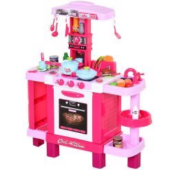 Remise ???? HOMCOM Cuisine Pour Enfant Recettes Jeu D'imitation 38 Accessoires Inclus Sons Et Lumières Polypropylène Rose ????