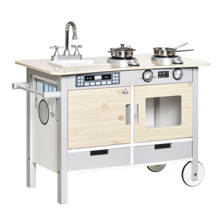 Vente flash ⭐ HOMCOM Cuisine Desserte Pour Enfant 2 En 1 Multi-équipement Avec 5 Accessoires Acier Inox. MDF Aspect Bois Clair Gris ???? 3 Vente flash ⭐ HOMCOM Cuisine Desserte Pour Enfant 2 En 1 Multi-équipement Avec 5 Accessoires Acier Inox. MDF Aspect Bois Clair Gris ????