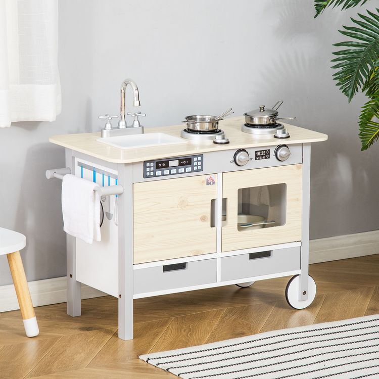 Vente flash ⭐ HOMCOM Cuisine Desserte Pour Enfant 2 En 1 Multi-équipement Avec 5 Accessoires Acier Inox. MDF Aspect Bois Clair Gris ???? 4 Vente flash ⭐ HOMCOM Cuisine Desserte Pour Enfant 2 En 1 Multi-équipement Avec 5 Accessoires Acier Inox. MDF Aspect Bois Clair Gris ???? – Image 2
