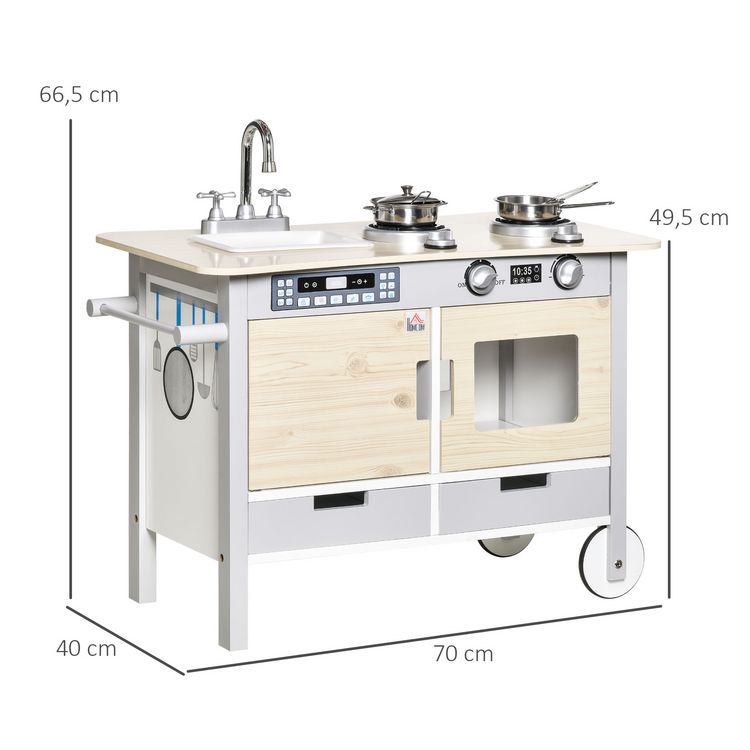 Vente flash ⭐ HOMCOM Cuisine Desserte Pour Enfant 2 En 1 Multi-équipement Avec 5 Accessoires Acier Inox. MDF Aspect Bois Clair Gris ???? 5 Vente flash ⭐ HOMCOM Cuisine Desserte Pour Enfant 2 En 1 Multi-équipement Avec 5 Accessoires Acier Inox. MDF Aspect Bois Clair Gris ???? – Image 3