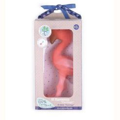 Budget ???? Grand Hochet En Caoutchouc Naturel Flamant Rose Et Sa Jolie Boîte Tikiri ✔️
